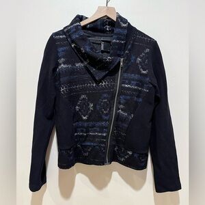 Dolan by Anthropologie Blue Boucle Knit Moto Zip Up Jacket - Women’s Size Large